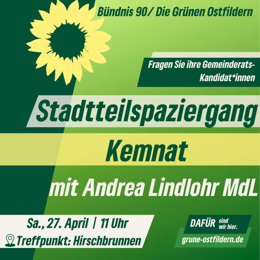 Ostfildern: Fragen Sie Ihre Gemeinderats-Kandidat*innen: Stadtteilspaziergang Kemnat mit Andrea Lindlohr MdL